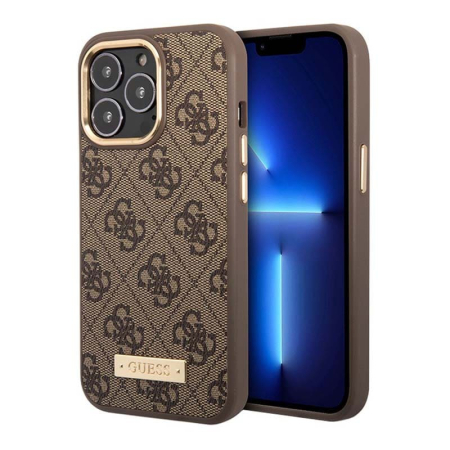 Чехол Guess для iPhone 13 Pro Max чехол MagSafe PU 4G Plate metal logo Hard Brown, коричневый Чехол Guess для iPhone 13 Pro Max чехол MagSafe PU 4G Plate metal logo Hard Brown, коричневый