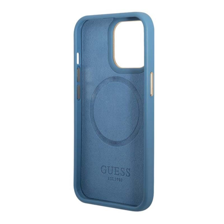 Чехол Guess для iPhone 13 Pro Max чехол MagSafe PU 4G Plate metal logo Hard Blue, голубой Чехол Guess для iPhone 13 Pro Max чехол MagSafe PU 4G Plate metal logo Hard Blue, голубой