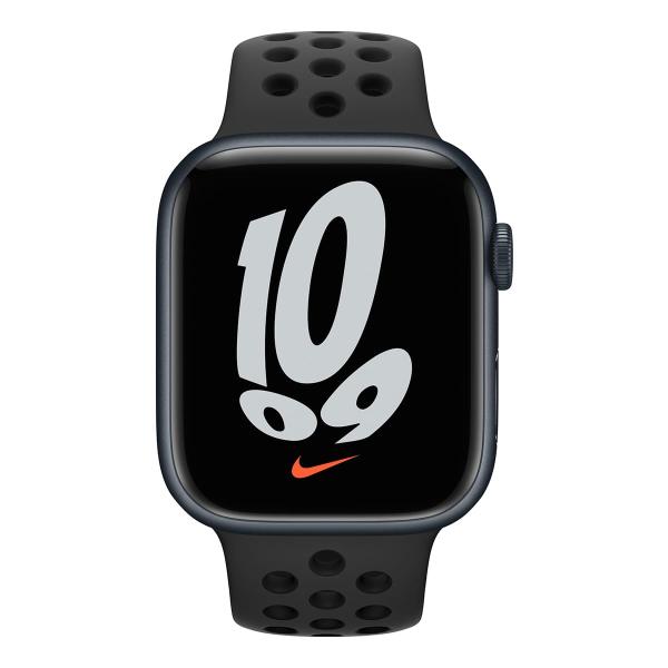 Apple Watch Nike Series 7, 45 мм корпус из алюминия цвета «тёмная ночь», спортивный ремешок Nike цвета «антрацитовый/чёрный» Apple Watch Nike Series 7, 45 мм корпус из алюминия цвета «тёмная ночь», спортивный ремешок Nike цвета «антрацитовый/чёрный»