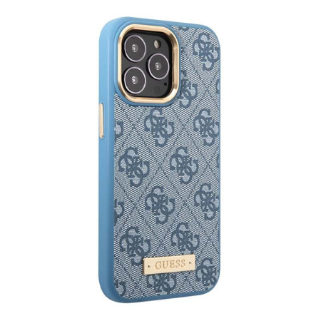 Чехол Guess для iPhone 13 Pro Max чехол MagSafe PU 4G Plate metal logo Hard Blue, голубой Чехол Guess для iPhone 13 Pro Max чехол MagSafe PU 4G Plate metal logo Hard Blue, голубой