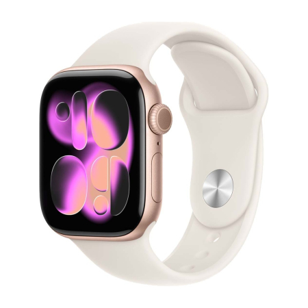 Apple Watch Series 11, 42 мм корпус из алюминия цвета «Rose Gold», ремешок Sport Band размера M/L цвета «Starlight»