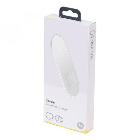 Беспроводное зарядное устройство Baseus 2в1 Simple Wireless Charger (BS-W508 WXJK-C02) White, белый Беспроводное зарядное устройство Baseus 2в1 Simple Wireless Charger (BS-W508 WXJK-C02) White, белый