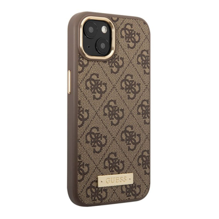 Чехол Guess для iPhone 13 с Magsafe PU 4G Plate metal logo Hard (GUHMP13MU4GPRW) Коричневый
