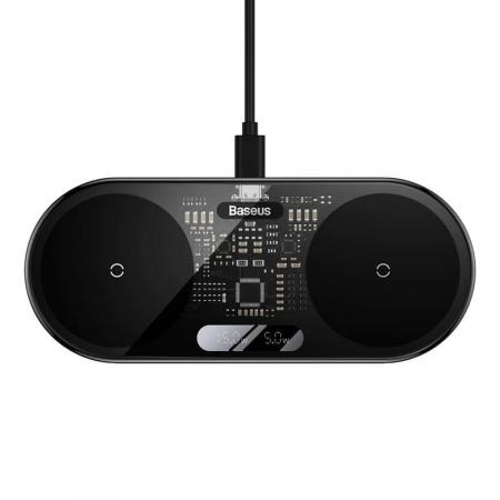 Беспроводное зарядное устройство Baseus Digital LED Display 2in1 Wireless Charger 20W с кабелем USB For type-C 3A 1m BS-W528 (WXSX010101) Black, черный Беспроводное зарядное устройство Baseus Digital LED Display 2in1 Wireless Charger 20W с кабелем USB For type-C 3A 1m BS-W528 (WXSX010101) Black, черный