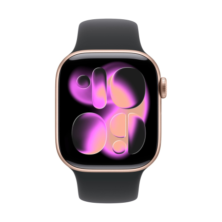 Apple Watch Series 11, 46 мм корпус из алюминия цвета «Rose Gold», ремешок Sport Band размера M/L цвета «Black»