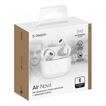 Беспроводные наушники с микрофоном Deppa Air Nova, TWS, BT 5.1, 300 мАч, QI (44192) Белый Беспроводные наушники с микрофоном Deppa Air Nova, TWS, BT 5.1, 300 мАч, QI (44192) Белый