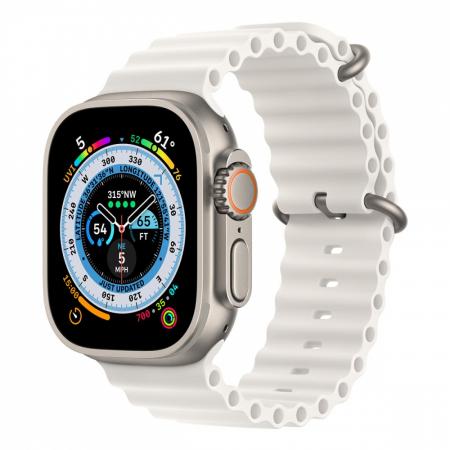 Apple Watch Ultra, 49 мм корпус из титана цвета «Natural», ремешок Ocean Band цвета «White» Apple Watch Ultra, 49 мм корпус из титана цвета «Natural», ремешок Ocean Band цвета «White»