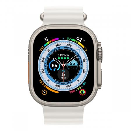 Apple Watch Ultra, 49 мм корпус из титана цвета «Natural», ремешок Ocean Band цвета «White» Apple Watch Ultra, 49 мм корпус из титана цвета «Natural», ремешок Ocean Band цвета «White»