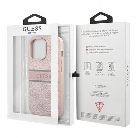 Чехол Guess для iPhone 14 Pro PU 4G Stripe printed logo Hard (GUHCP14L4GDPI) Розовый