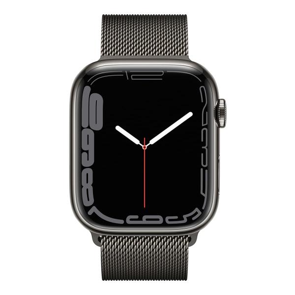Apple Watch Series 7, 45 мм корпус из алюминия графитового цвета, миланский сетчатый браслет графитового цвета Apple Watch Series 7, 45 мм корпус из алюминия графитового цвета, миланский сетчатый браслет графитового цвета