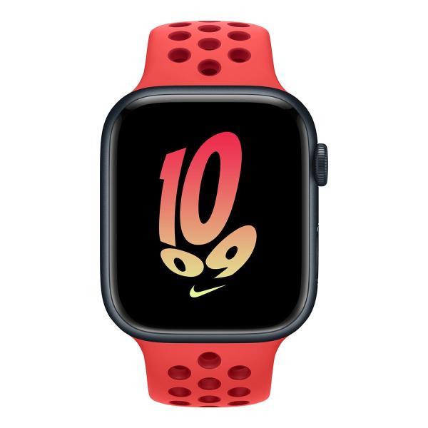 Apple Watch Nike Series 8, 45 мм корпус из алюминия цвета «Midnight», ремешок Nike Sport Band размера S/M цвета «Bright Crimson/Gym Red»