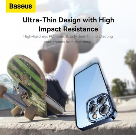 Чехол Baseus для iPhone 14 Pro Max Glitter PC case +Tempered glass (ARMC021503) Синий