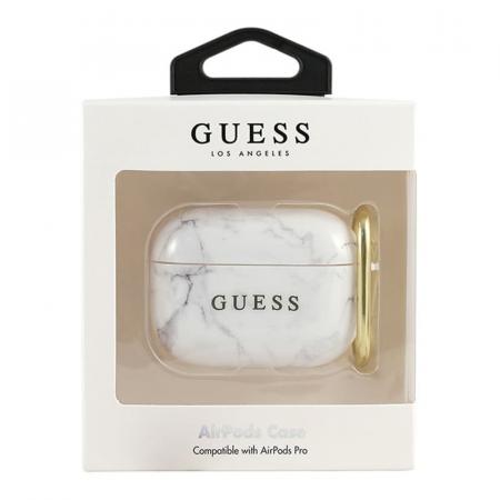 Чехол для Airpods Pro Guess Marble Effect с кольцом (GUACAPTPUMAWH) Белый