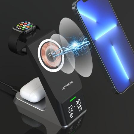 Беспроводная зарядная станция 6в1 Magnetic Wireless Charger (HYD-H27) Black, черный