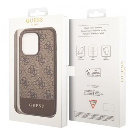Чехол Guess для iPhone 14 Pro PU 4G Bottom stripe Metal logo Hard (GUHCP14LG4GLBR) Коричневый