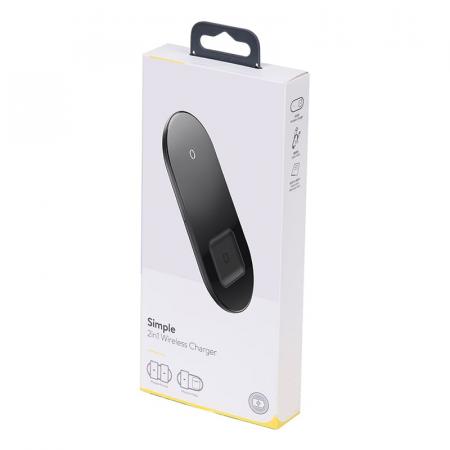Беспроводное зарядное устройство Baseus 2в1 Simple Wireless Charger (BS-W508 WXJK-CA02) Black, черный Беспроводное зарядное устройство Baseus 2в1 Simple Wireless Charger (BS-W508 WXJK-CA02) Black, черный