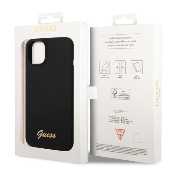 Чехол Guess для iPhone 14 Plus Liquid silicone Gold metal logo Hard (GUHCP14MSLSMK) Черный