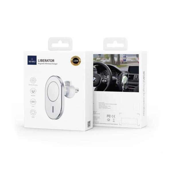 Автодержатель с функцией беспроводной зарядки WiWU Magnetic Attached Wireless Charger Car mount 15W (CH-306) Белый