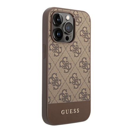 Чехол Guess для iPhone 14 Pro PU 4G Bottom stripe Metal logo Hard (GUHCP14LG4GLBR) Коричневый