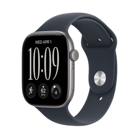 Apple Watch Series 12, 46 мм корпус из алюминия цвета «Space Gray», ремешок Sport Band размера M/L цвета «Navy Blue»
