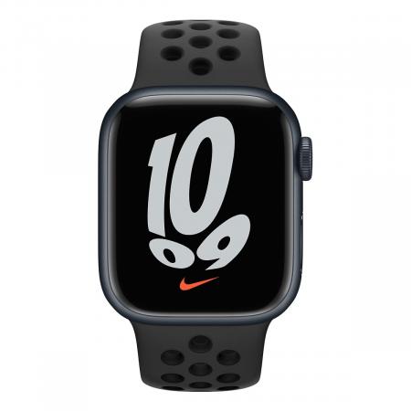 Apple Watch Nike Series 7, 41 мм корпус из алюминия цвета «тёмная ночь», спортивный ремешок Nike цвета «антрацитовый/чёрный» Apple Watch Nike Series 7, 41 мм корпус из алюминия цвета «тёмная ночь», спортивный ремешок Nike цвета «антрацитовый/чёрный»