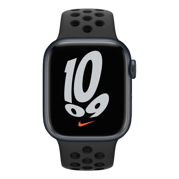 Apple Watch Nike Series 7, 41 мм корпус из алюминия цвета «тёмная ночь», спортивный ремешок Nike цвета «антрацитовый/чёрный» Apple Watch Nike Series 7, 41 мм корпус из алюминия цвета «тёмная ночь», спортивный ремешок Nike цвета «антрацитовый/чёрный»