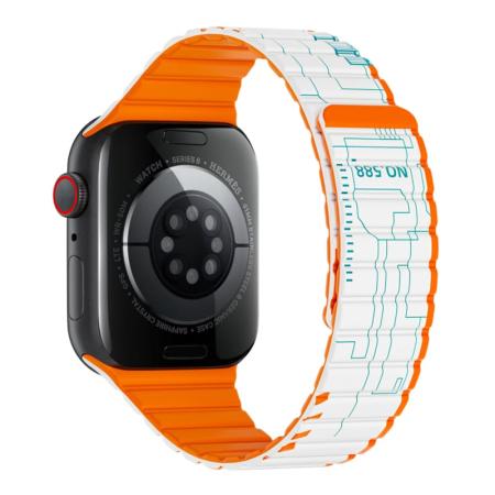 Магнитный силиконовый ремешок для часов iWatch на 42/44/45/49 мм WiWU Smart Magnetic Silicone (Wi-WB010) White+orange