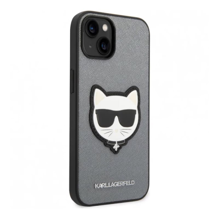 Чехол Karl Lagerfeld для iPhone 14 PU Saffiano Choupette head Patch Hard (KLHCP14SSAPCHG) Серебристый