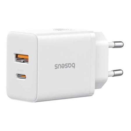 Зарядное устройство Baseus Cube Fast Charger USB-A + USB Type-C 20 Вт EU Moon (P10111403213-00), белый
