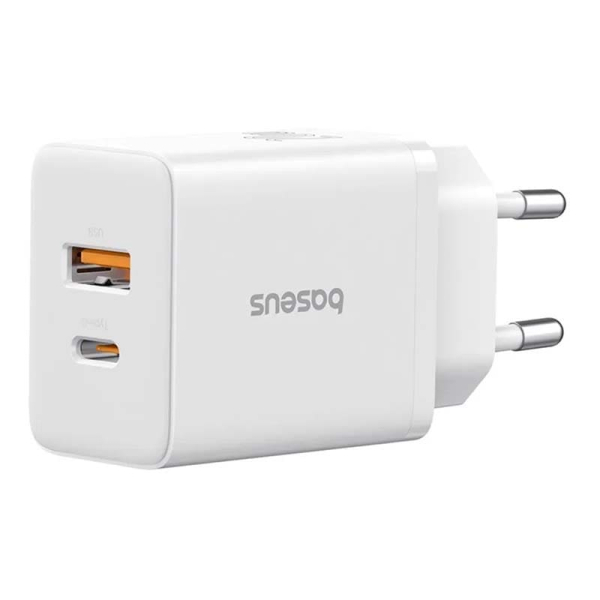 Зарядное устройство Baseus Cube Fast Charger USB-A + USB Type-C 20 Вт EU Moon (P10111403213-00), белый