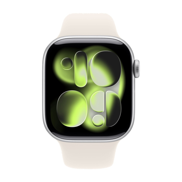 Apple Watch Series 11, 46 мм корпус из алюминия цвета «Silver», ремешок Sport Band размера S/M цвета «Starlight»