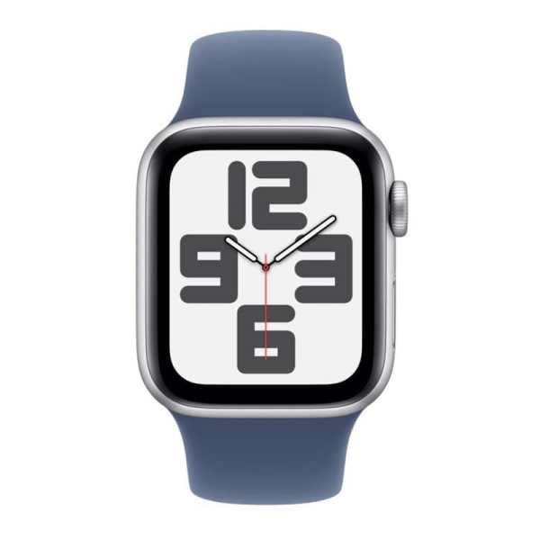 Apple Watch SE (2024), 44 мм корпус из алюминия цвета «Silver», ремешок Sport Band размера M/L цвета «Denim»