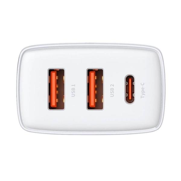 Зарядное устройство Baseus Compact Quick Charger 2 USB-A + USB Type-C 30Вт EU (CCXJ-E02) Белый