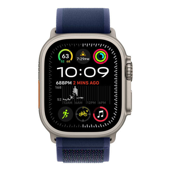 Apple Watch Ultra 2 (2024), 49 мм корпус из титана цвета «Natural», ремешок Trail Loop размера M/L цвета «Blue» Apple Watch Ultra 2 (2024), 49 мм корпус из титана цвета «Natural», ремешок Trail Loop размера M/L цвета «Blue»