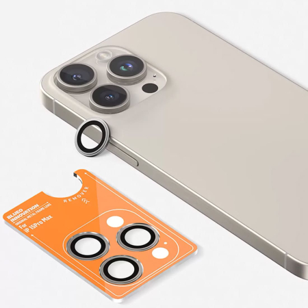Стекло для камеры iPhone 15 Pro Max BLUEO Original metal frame Серый