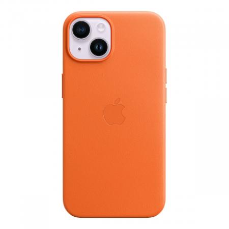 Чехол Leather Case MagSafe для Apple iPhone 14 «Orange» Чехол Leather Case MagSafe для Apple iPhone 14 «Orange»