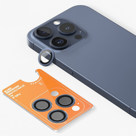 Стекло для камеры iPhone 15 Pro BLUEO Original metal frame Синий