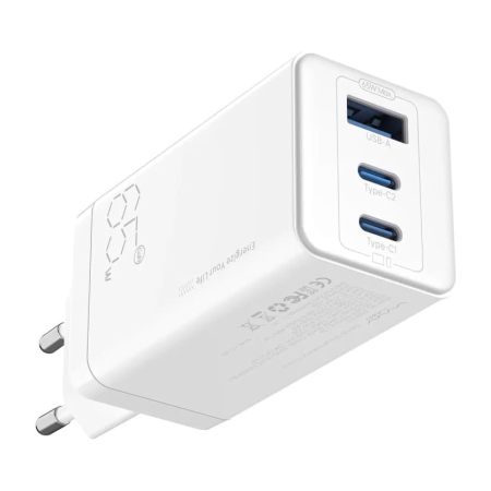 Зарядное устройство WiWU Vyvylabs Gan Fast Charger 65 Вт USB-A + 2 USB Type-C (GAN65EU-WH), белый