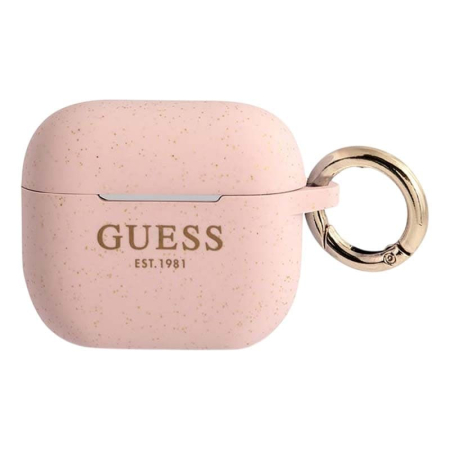 Чехол Guess с карабином для AirPods 3 CG Mobile Silicone with ring, цвет Блестящий (GUA3SGGEP) Cветло-розовый