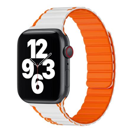 Магнитный силиконовый ремешок для часов iWatch на 42/44/45/49 мм WiWU Smart Magnetic Silicone (Wi-WB010) White+orange