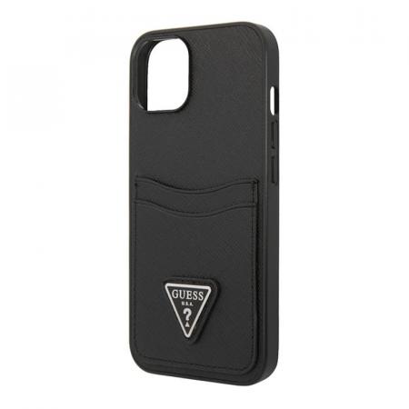 Чехол Guess для iPhone 14 PU Saffiano Double cardslot Metal triangle logo Hard (GUHCP14SPSATPK) Черный