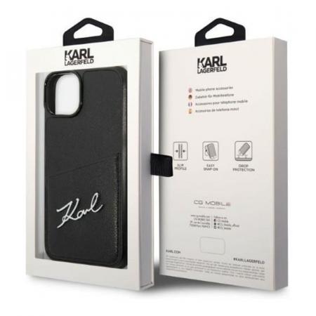 Чехол Karl Lagerfeld для iPhone 14 PU with Cardslot Signature logo Hard (KLHCP14SCSSK) Черный