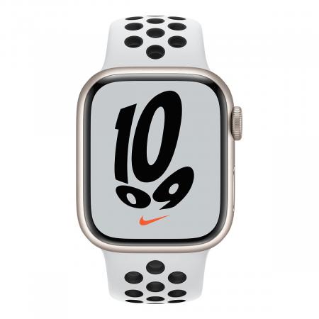 Apple Watch Nike Series 7, 41 мм корпус из алюминия цвета «сияющая звезда», спортивный ремешок Nike цвета «чистая платина/чёрный» Apple Watch Nike Series 7, 41 мм корпус из алюминия цвета «сияющая звезда», спортивный ремешок Nike цвета «чистая платина/чёрный»