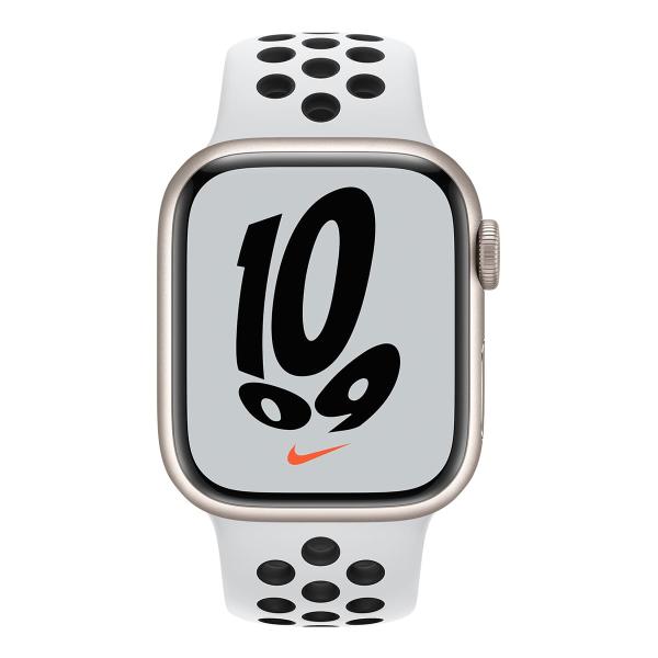 Apple Watch Nike Series 7, 41 мм корпус из алюминия цвета «сияющая звезда», спортивный ремешок Nike цвета «чистая платина/чёрный» Apple Watch Nike Series 7, 41 мм корпус из алюминия цвета «сияющая звезда», спортивный ремешок Nike цвета «чистая платина/чёрный»