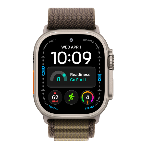 Apple Watch Ultra 4, 49 мм корпус из титана цвета «Natural», ремешок Alpine Loop цвета «Dark Olive» размера M