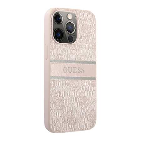 Чехол Guess для iPhone 14 Pro PU 4G Stripe printed logo Hard (GUHCP14L4GDPI) Розовый