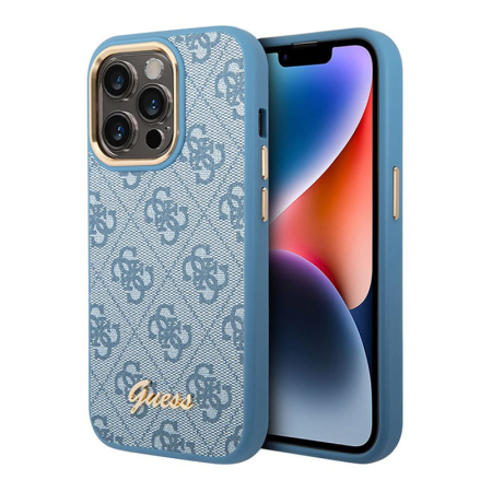 Чехол Guess для iPhone 14 Pro Max CG Mobile PU 4G Script metal logo Hard (GUHCP14XHG4SHB) Синий