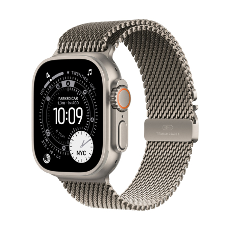 Apple Watch Ultra 3 (2025), 49 мм корпус из титана цвета «Natural», ремешок Titanium Milanese Loop размера S цвета «Natural»