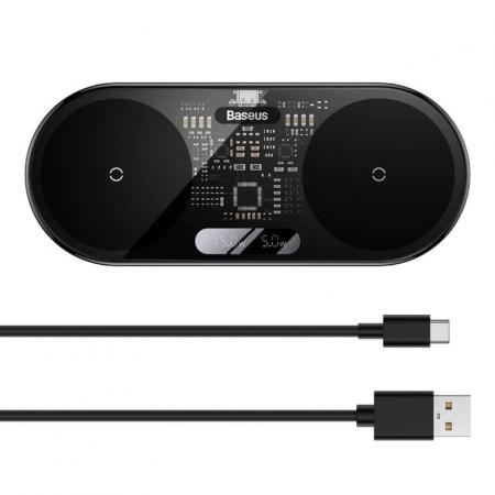 Беспроводное зарядное устройство Baseus Digital LED Display 2in1 Wireless Charger 20W с кабелем USB For type-C 3A 1m BS-W528 (WXSX010101) Black, черный Беспроводное зарядное устройство Baseus Digital LED Display 2in1 Wireless Charger 20W с кабелем USB For type-C 3A 1m BS-W528 (WXSX010101) Black, черный