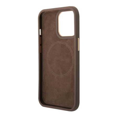 Чехол Guess для iPhone 13 Pro Max чехол MagSafe PU 4G Plate metal logo Hard Brown, коричневый Чехол Guess для iPhone 13 Pro Max чехол MagSafe PU 4G Plate metal logo Hard Brown, коричневый